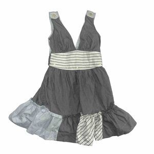 Vintage Free People Nautical Navy Blue White Striped Cotton Ruffled Boho dress